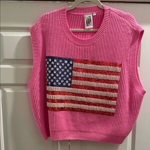 QUEEN OF SPARKLES Pink American Flag Sweater Vest